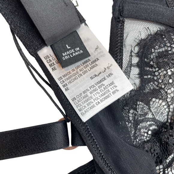 INC Intimates Underwire Lace Bra & High Waist Lace Thong Deep Black Large New - Picture 8 of 13